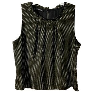 Carlisle Fully Lined Sleeveless 100% Silk Polka Dot Blouse Ruffled Neckline Key